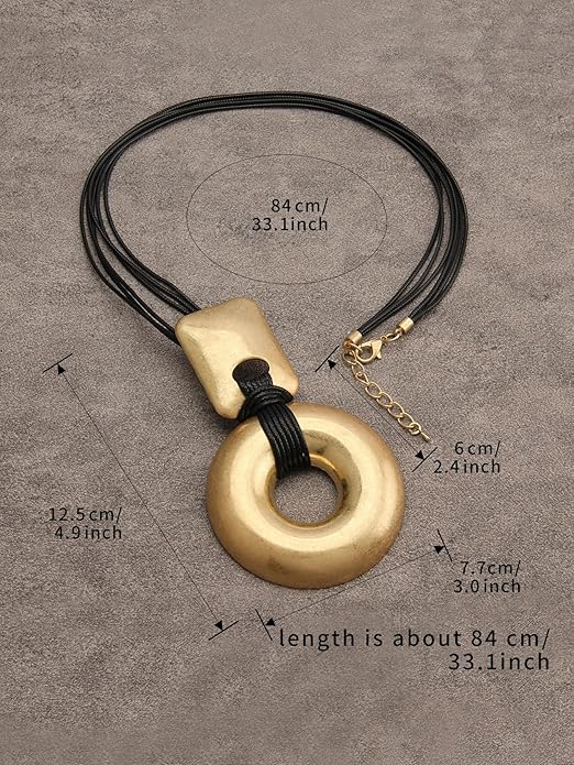 GelConnie Leather Necklace for Women Large Pendant Long Brown Necklace Circle Leather Choker Vintage Sweater Necklace Gold Chunky Boho Necklaces for Women