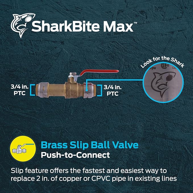 SharkBite Max 3/4 Inch Slip Ball Valve, Push to Connect Brass Plumbing Fitting - Image 2
