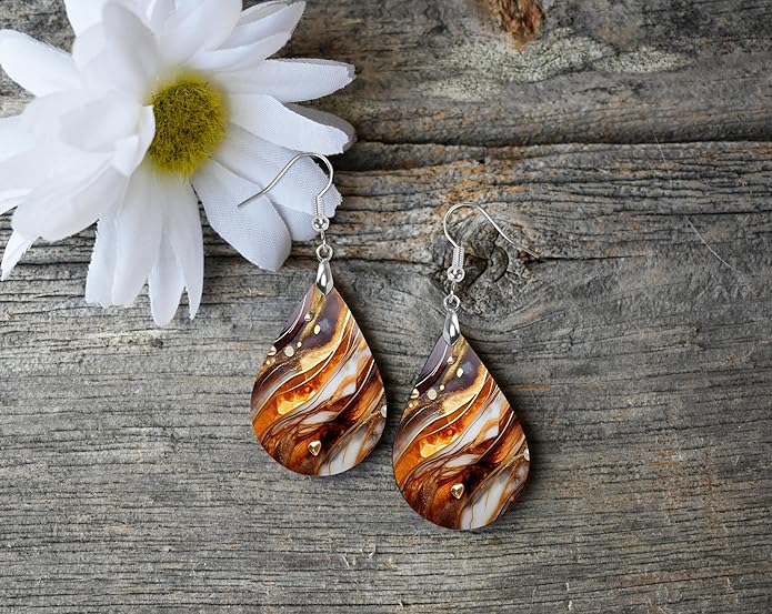 Teardrop Wood Earrings Light Weight Printed Image Dangle Jewelry, Fun and Funky
