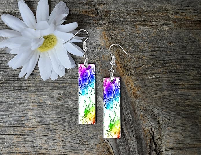 Earrings Handmade Bar Wood Earrings Light Weight Printed Image Dangle Earring Jewelry