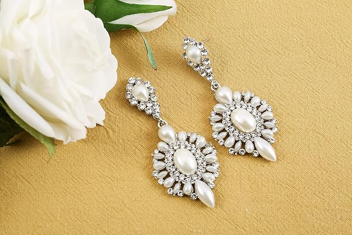 mecresh Flower Teardrop Bridal Wedding Dangle CZ Earrings in Silver/Gold Tone for Women Girl Bride Gift …