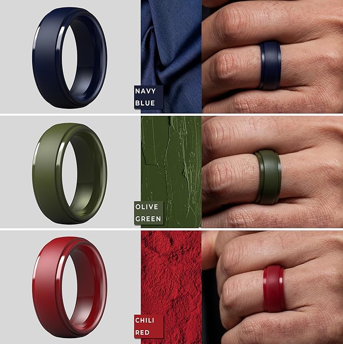 ThunderFit Silicone Rings for Men - 7 Rings / 4 Rings / 1 Ring Step Edge Rubber Wedding Bands 10mm Wide - 2.5mm Thick