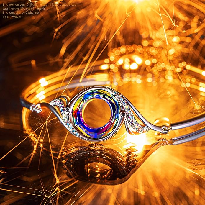 Kate Lynn "Rise From the Ashes" Phoenix Bracelet Made with Crystals from Austria, Adjustable Bangle Bracelet for Women 7"+2", Packaged with Jewelry Box, Birthday Gift for Women, Symbol of Luck and Renewal