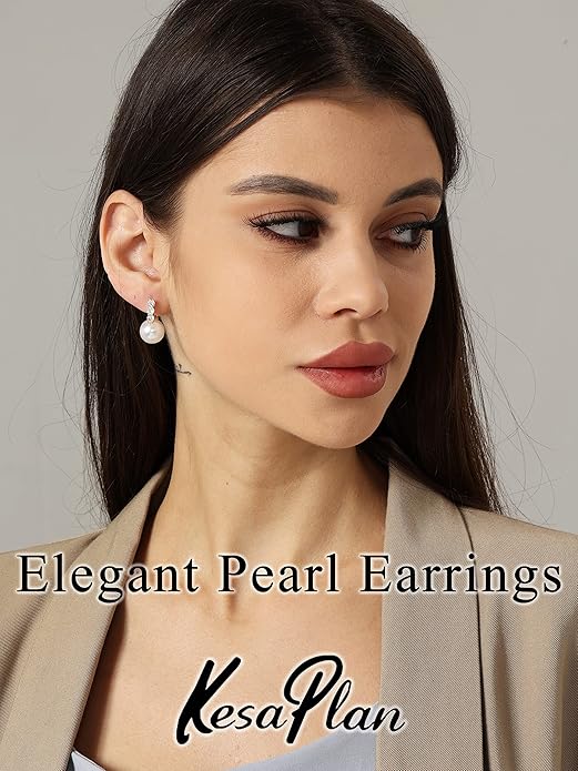 Pearl Earrings for Women 14K Gold Plated Hypoallergenic Pearl Earrings 5A Cubic Zirconia Dangle Earrings Elegant Jewelry