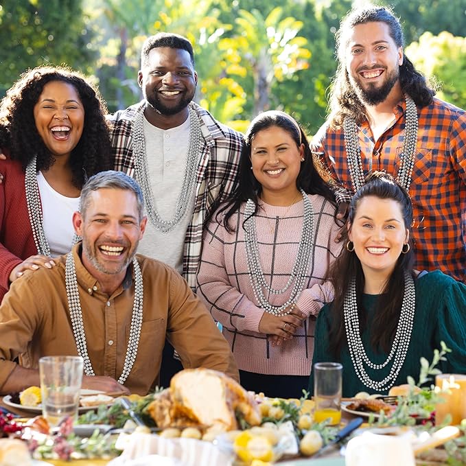 100 PCS Mardi Gras Beads Bulk, 33" Round Xmas Beaded Necklaces, Metallic Christmas Beads, Parade Throw Accessories Set for Festive Event Carnival Party Supplies Favors