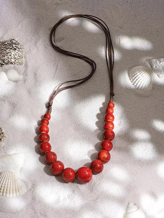 MINACHI Hippie Boho Colorful Ceramic Round Beads Strand Necklace, Bohemian Fashion Statement Jewelry Gift for Women