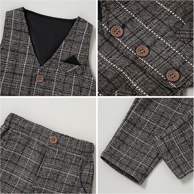 DISAUR Baby Boy Clothes Toddler Boy Outfits 4PCS Gentleman Dress Romper/Vest/Pants/Bow Tie Cotton Suit Sets