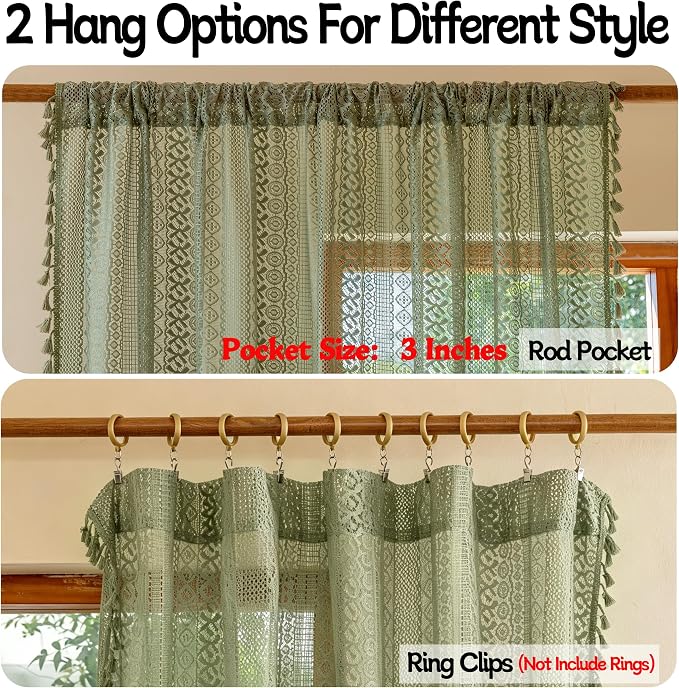 Sutuo Home Boho Vintage Lace Curtains 96 inch Long 2 Panels - Image 5