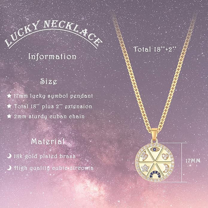 Aobei Pearl 18K Gold Plated Moon Star Lion Evil Eye Love Heart Cross Pendant Necklace Medallion Paperclip Chian Choker Layering Jewery for Women