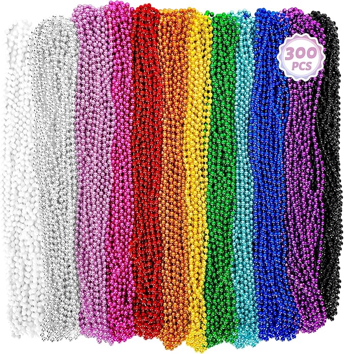 300PCS Mardi Gras Beads Bulk, Mardi Gras Beads Necklace, Parade Throw Accessories Set Decorations Party Supplies