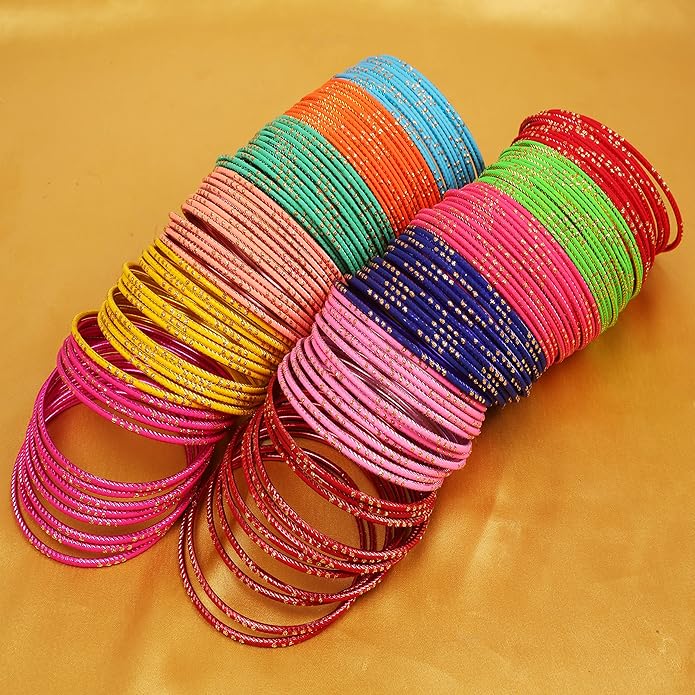Touchstone indian bangles bracelets for women colorful churiyan set return gifts jewelry chudiya bulk pack bollywood metal bangle sets 12 textured vintage colors. Set of 144