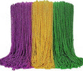 144PCS Mardi Gras Beads, Mardi Gras Green Purple Gold Metallic Necklaces Accessories Bulk, Mardi Gras Beads Necklace Costumes for Parade Throws Party Decorations Favor Supplies