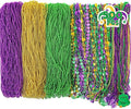 500 Pcs Mardi Gras Beads Necklace Bulk, Purple Gold Green Beads Necklaces Assortment for Carnival Decor, 9 Styles Metallic Mardi Gras Necklaces for Carnival Parade Throws Carnival Costume Party