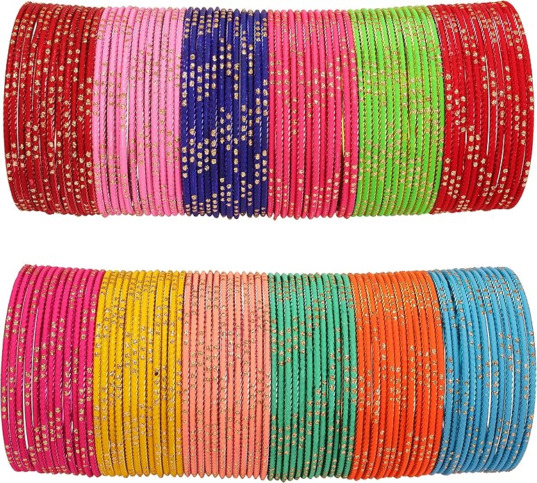 Touchstone indian bangles bracelets for women colorful churiyan set return gifts jewelry chudiya bulk pack bollywood metal bangle sets 12 textured vintage colors. Set of 144
