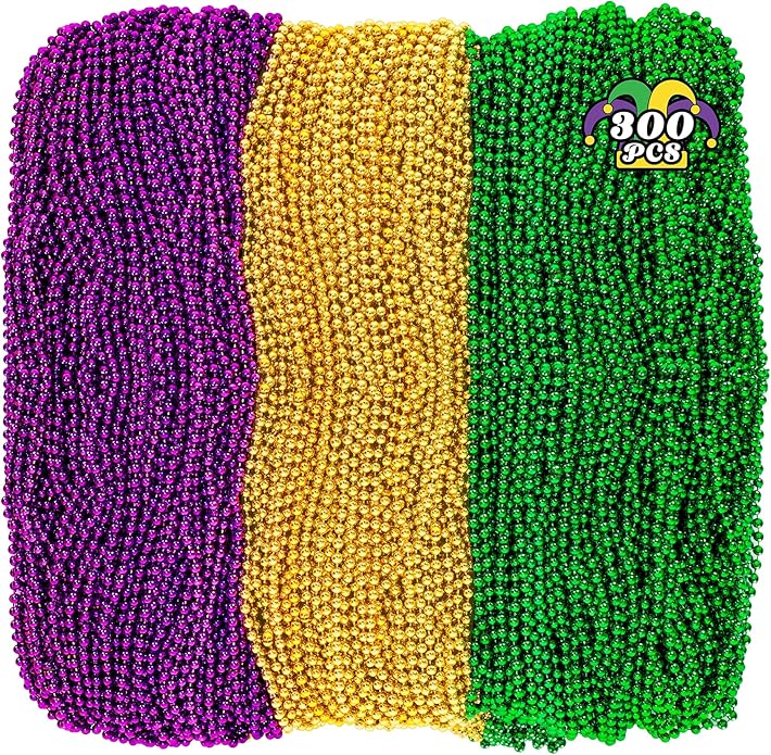 300PCS Mardi Gras Beads Bulk, Mardi Gras Beads Necklace, Parade Throw Accessories Set Decorations Party Supplies