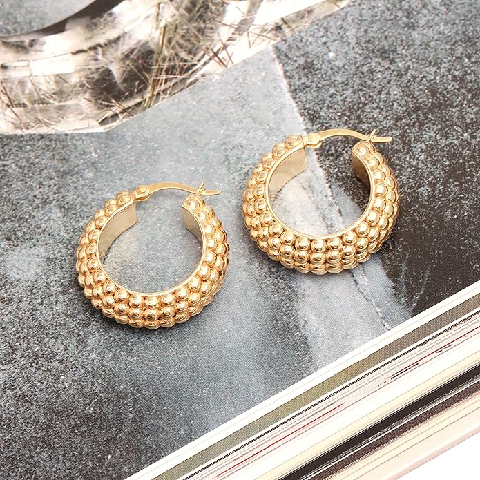 LeCalla 925 Sterling Silver Bali-Style Hoop Earrings Lightweight Click-Top Antique Two-Tone Beaded Italian Bali Style Earring Hoops for Women