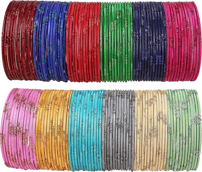 Touchstone indian bangles bracelets for women colorful churiyan set return gifts jewelry chudiya bulk pack bollywood metal bangle sets 12 textured vintage colors. Set of 144