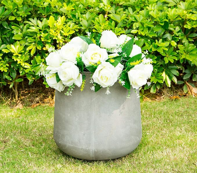 Kante Accent Round Curved Pale Gray Concrete Planter 13" Dia, Outdoor | Rubber - Image 3