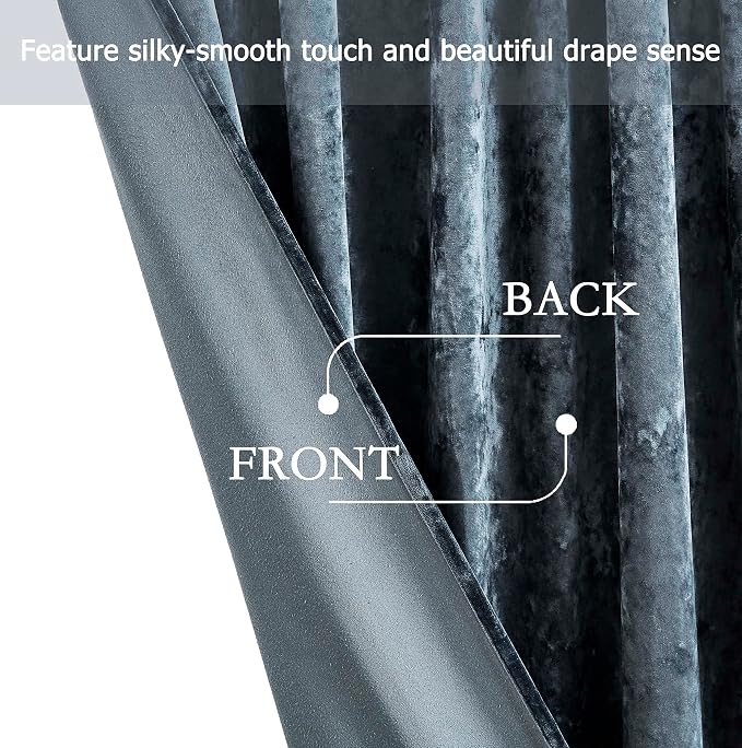 Chezmoi Collection Lux Storm Blue Lush Plush Velvet Curtains 2 Panel Set - Image 4