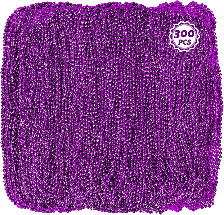 300PCS Mardi Gras Beads Bulk, Mardi Gras Beads Necklace, Parade Throw Accessories Set Decorations Party Supplies