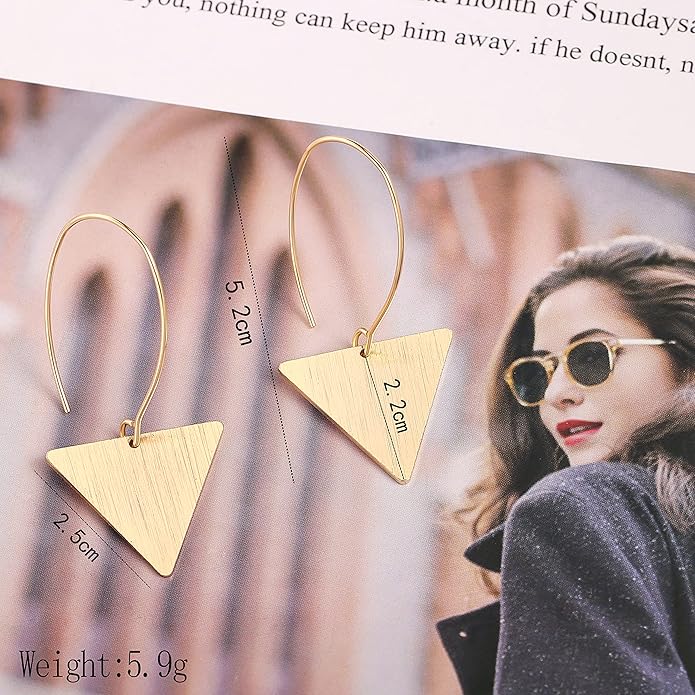 SOFYBJA Dainty 18K Gold Plated Disc Ball Triangle Sunburst Drop Earrings Long Dangle Lightweight Handmade Earrings Jewelry