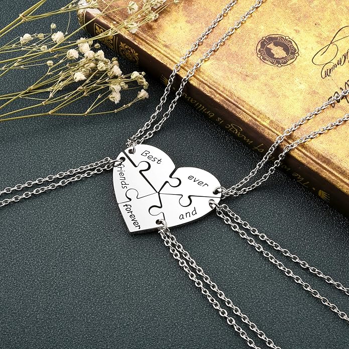 Jovivi Silver Tone Alloy BFF Necklace for 2-5 Best Friends Matching Heart Pendant Friendship Necklaces Women Jewelry Gift