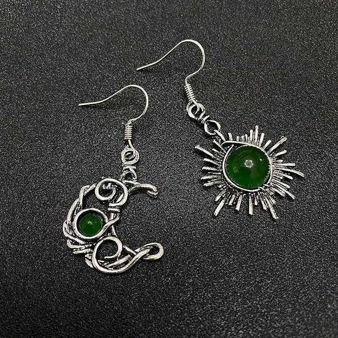 ANDPAI Unique Chic Abstract Hollow Black Vintage Silver Asymmetry Moon Star Sun Dangle Drop Earrings Black Moonstone Moon Hypoallergenic Earrings for Women Statement Jewelry Gifts