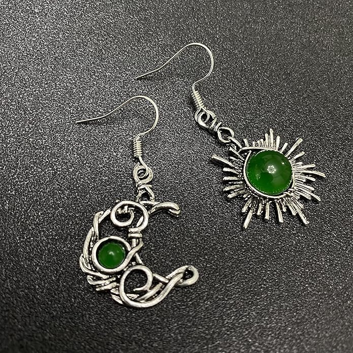 ANDPAI Unique Chic Abstract Hollow Black Vintage Silver Asymmetry Moon Star Sun Dangle Drop Earrings Black Moonstone Moon Hypoallergenic Earrings for Women Statement Jewelry Gifts