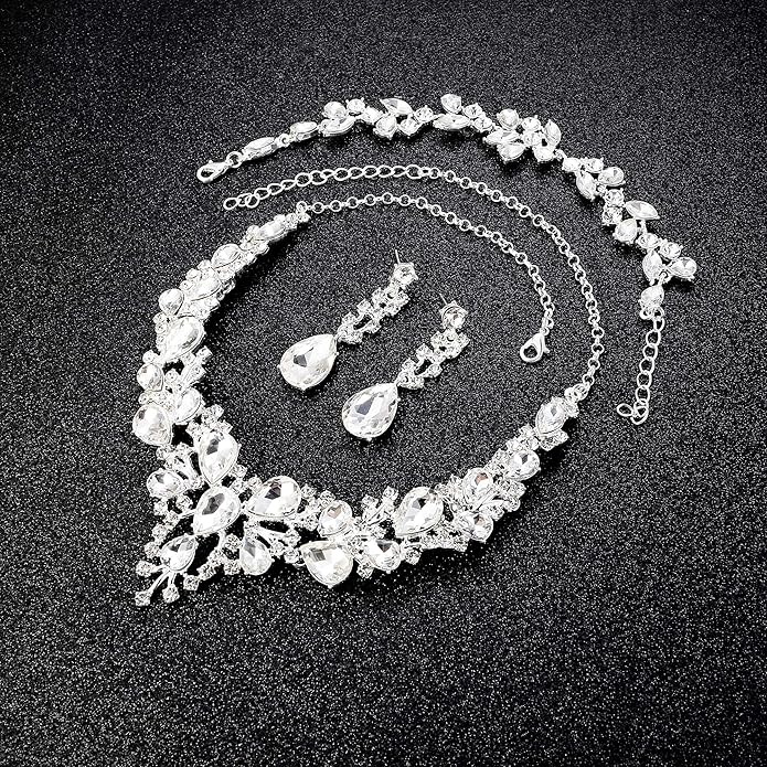 LOYALLOOK Crystal Bridal Jewelry Set for Women Rhinestone Necklace Earrings Bracelet Wedding Bridesmaid Gifts fit with Wedding Dress