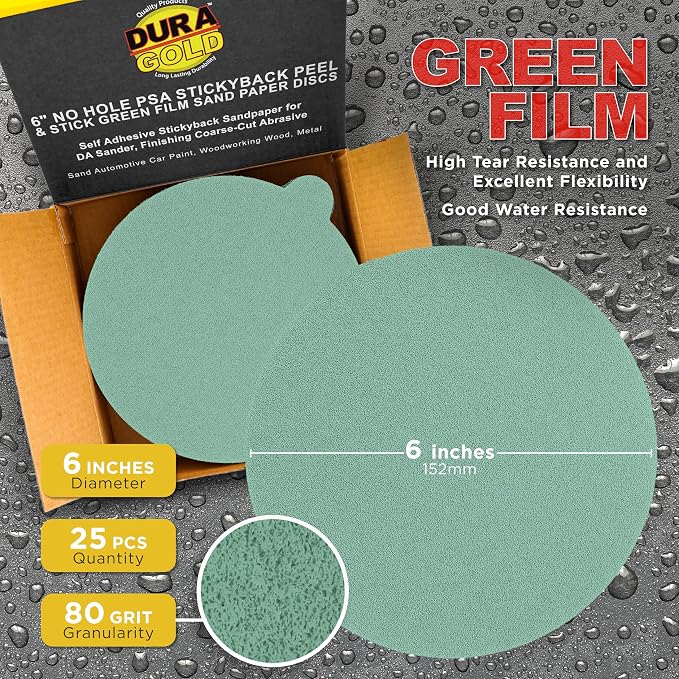 Dura-Gold Premium 6" Green Film PSA Sanding Discs - Image 2
