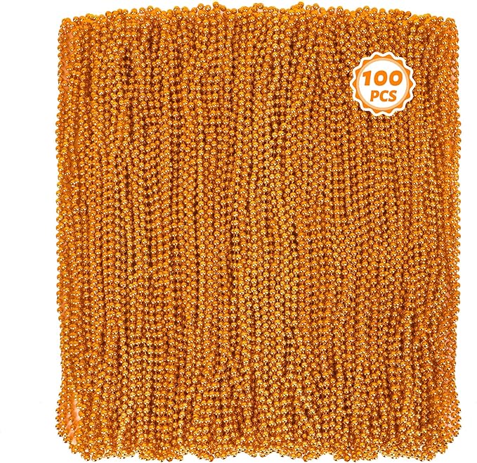 100 PCS Mardi Gras Beads, 33" Orange Beads Bulk, Mardi Gras Beads Necklaces Bulk for Parade Throw Accessories Set, Round Beaded for Mardi Gras Party Carnival Party Supplies Favors