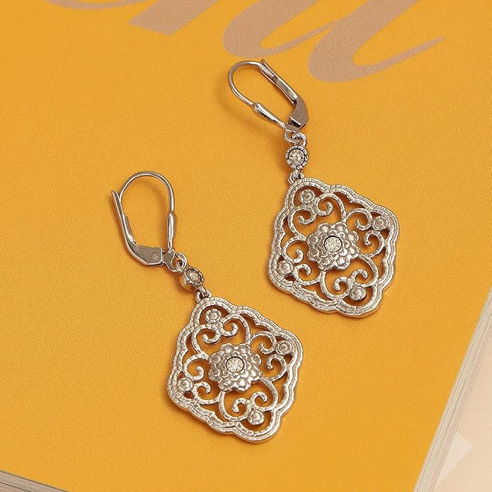 LeCalla 925 Sterling Silver Filigree Dangle Drop Leverback Earrings for Women | Long 925 Silver Dangle Leverback Earrings Hypoallergenic Filigree Tear drop Earrings Jewelry