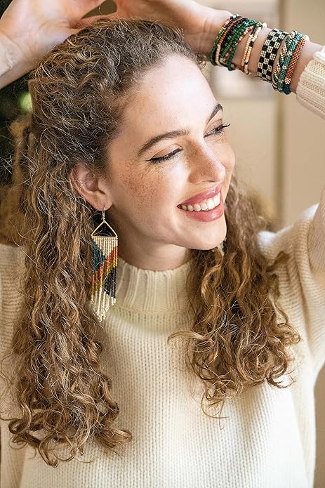 INK+ALLOY Beaded Earrings for Women Dangling, Emilie Seed Bead Long Fringe Statement Boho Earrings, Hypoallergenic Handmade Jewelry for the Modern Bohemian, 4.5-Inch
